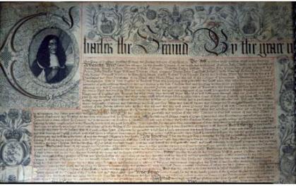 Charter of King Charles Ii to the colony of Rhode Island, 1663. This is what an actual charter document looks like. Sadly the Midleton charter seems to have vanished by 1784 when Rev Verney Lovett made his copy from the Chancery Rolls copy. 